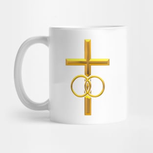 Golden 3-D look Cross with Wedding Rings Mug